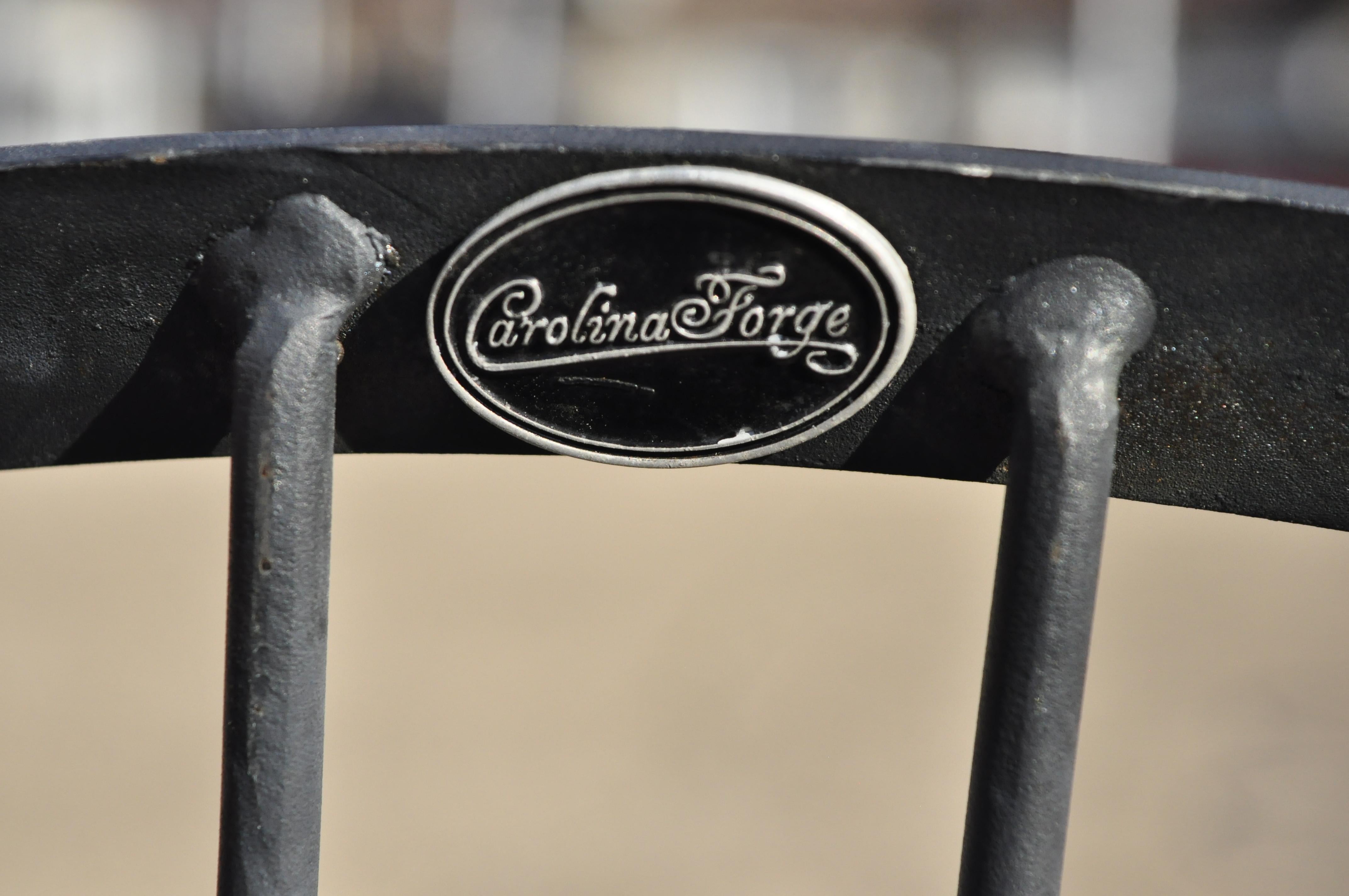 20th Century Carolina Forge Wrought Iron Barrel Back Midcentury Patio Dining Chair, Set of 4