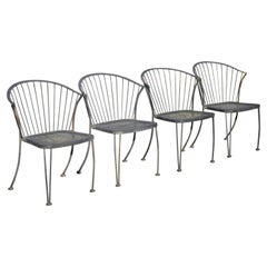 Carolina Forge Wrought Iron Barrel Back Midcentury Patio Dining Chair, Set of 4