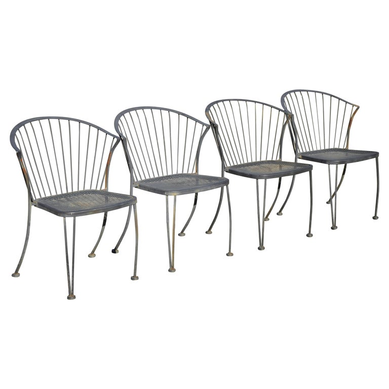 Ina Forge Wrought Iron Barrel Back, Black Wrought Iron Outdoor Dining Chairs