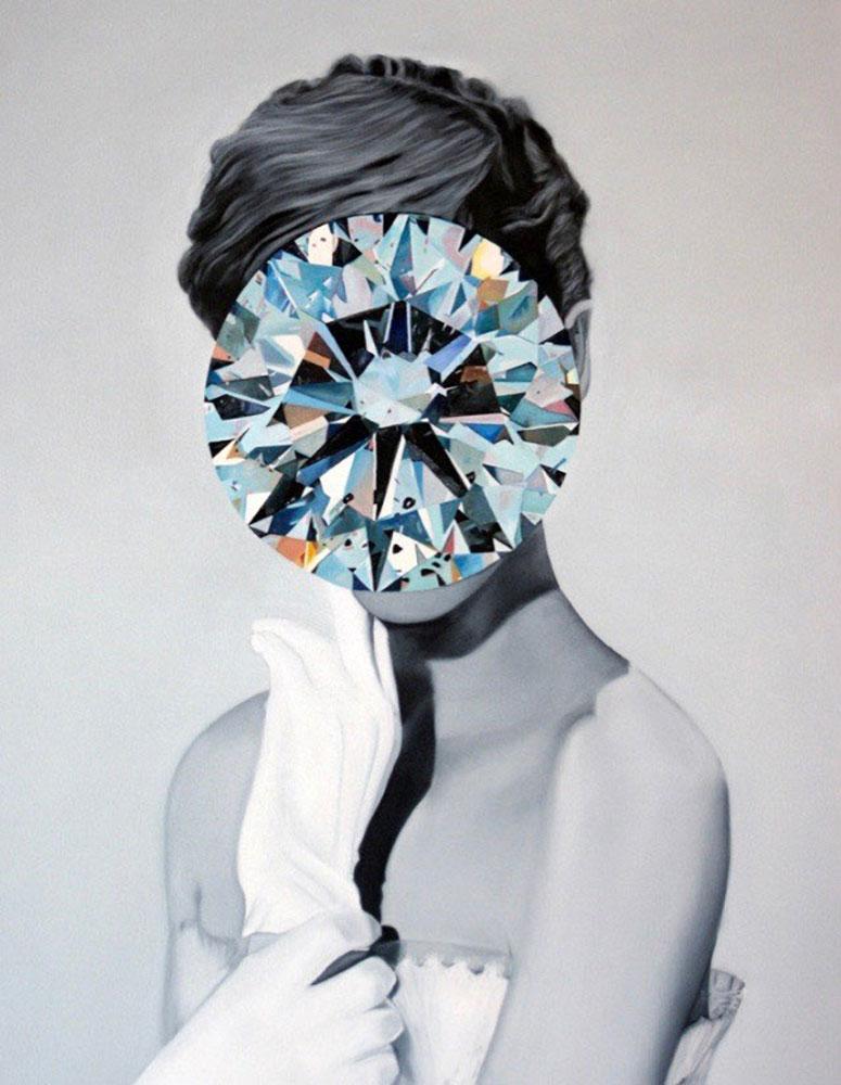 Diamanten aus der Serie Mirror Stone (Porträtgemälde – Audrey Hepburn) – Painting von Carolina Gomez