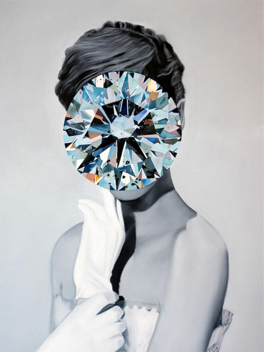 Diamante de la serie Piedra Espejo (Pintura Retrato - Audrey Hepburn) - Painting Contemporáneo de Carolina Gomez