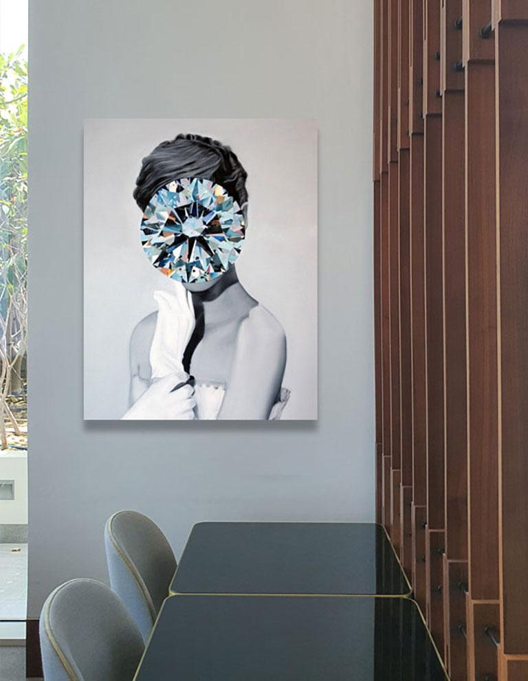 Carolina Gomez Portrait Painting – Diamanten aus der Serie Mirror Stone (Porträtgemälde – Audrey Hepburn)