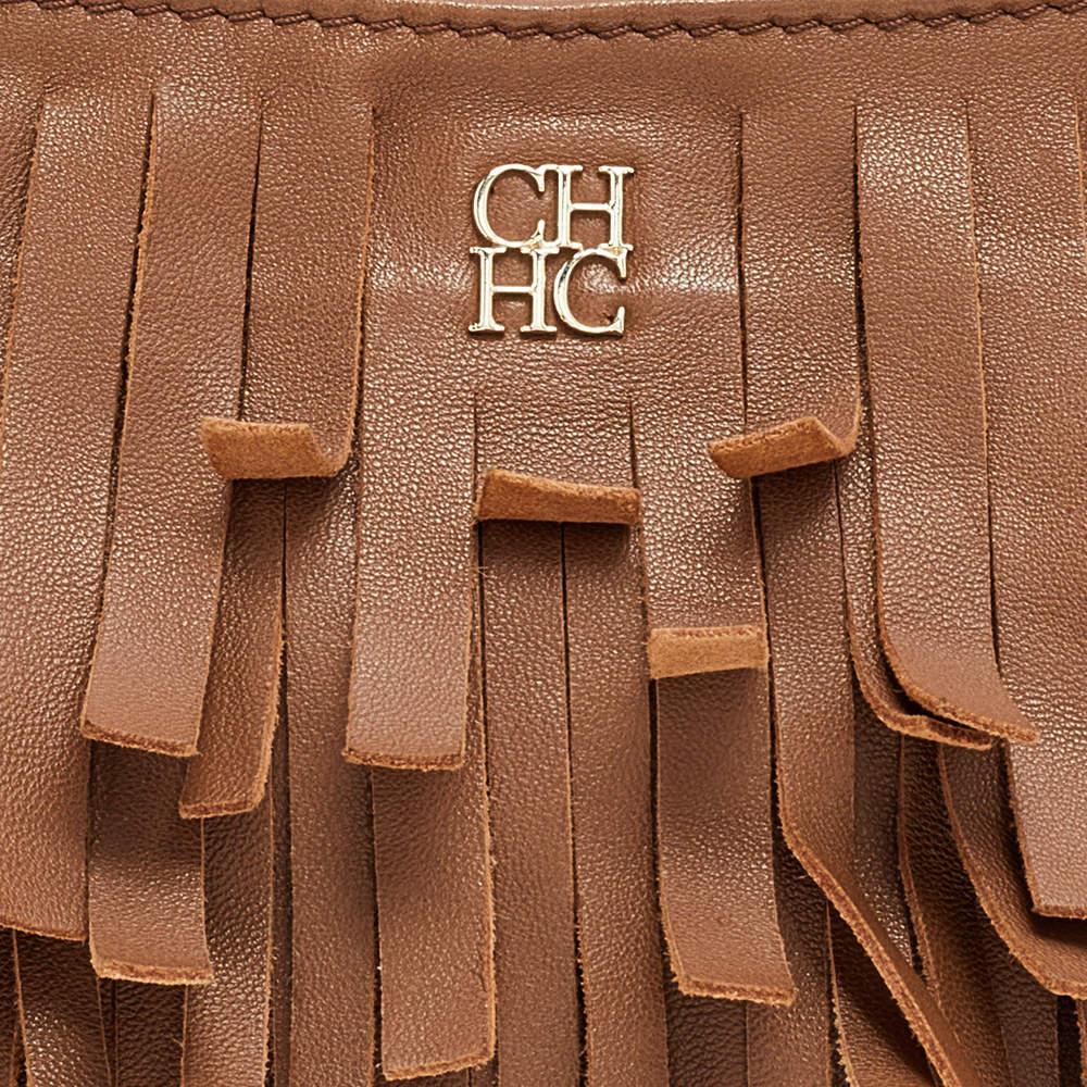 Carolina Hererra Brown Leather Fringe Chain Shoulder Bag For Sale 6