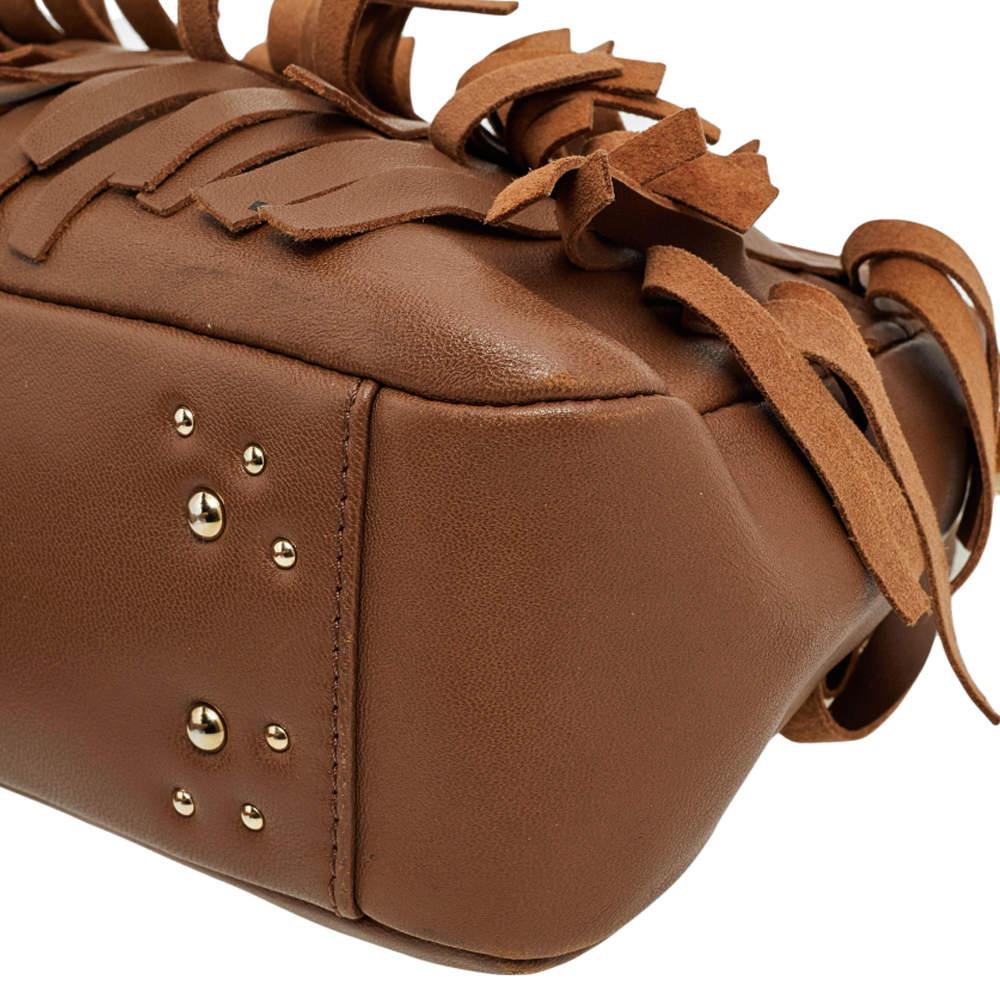 Carolina Hererra Brown Leather Fringe Chain Shoulder Bag For Sale 2