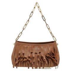 Carolina Hererra - Borsa a tracolla in pelle marrone con frange e catena