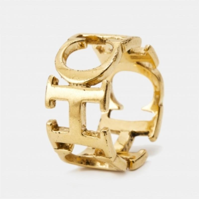 Carolina Hererra CH Goldfarbener Ring Größe 56 im Zustand „Gut“ im Angebot in Dubai, Al Qouz 2