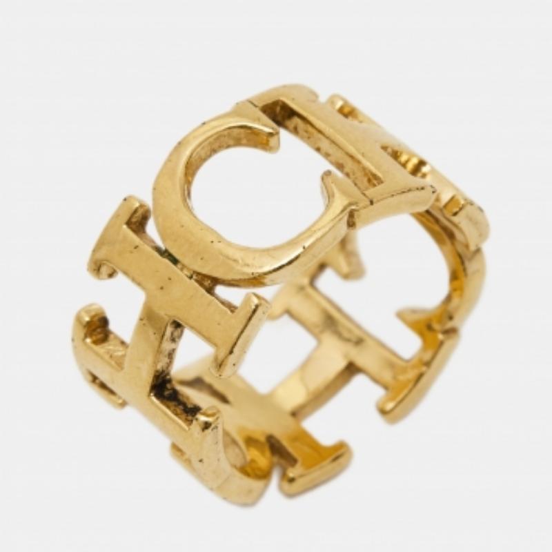 Carolina Hererra CH Goldfarbener Ring Größe 56 Damen im Angebot