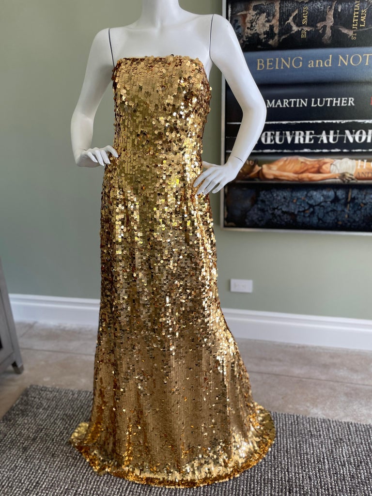 Carolina Herrera 2022 Strapless Gold Sequin Evening Dress For Sale at  1stDibs | carolina herrera gold dress, carolina herrera evening gowns 2022,  carolina herrera dress gold