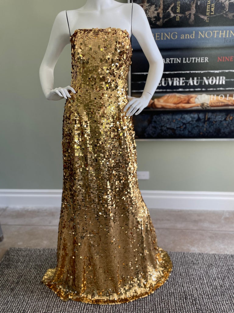 Carolina Herrera 2022 Strapless Gold Sequin Evening Dress