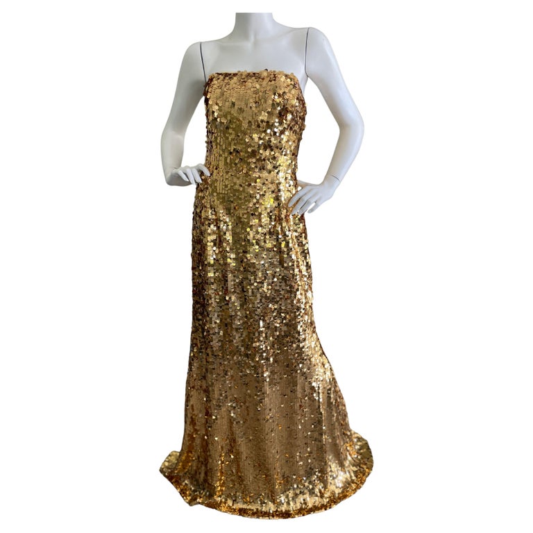 Carolina Herrera 2022 Strapless Gold Sequin Evening Dress For Sale at  1stDibs | carolina herrera gold dress, carolina herrera evening gowns 2022, carolina  herrera dress gold