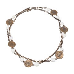 Carolina Herrera Antique Finish Metal Pearl Station Necklace