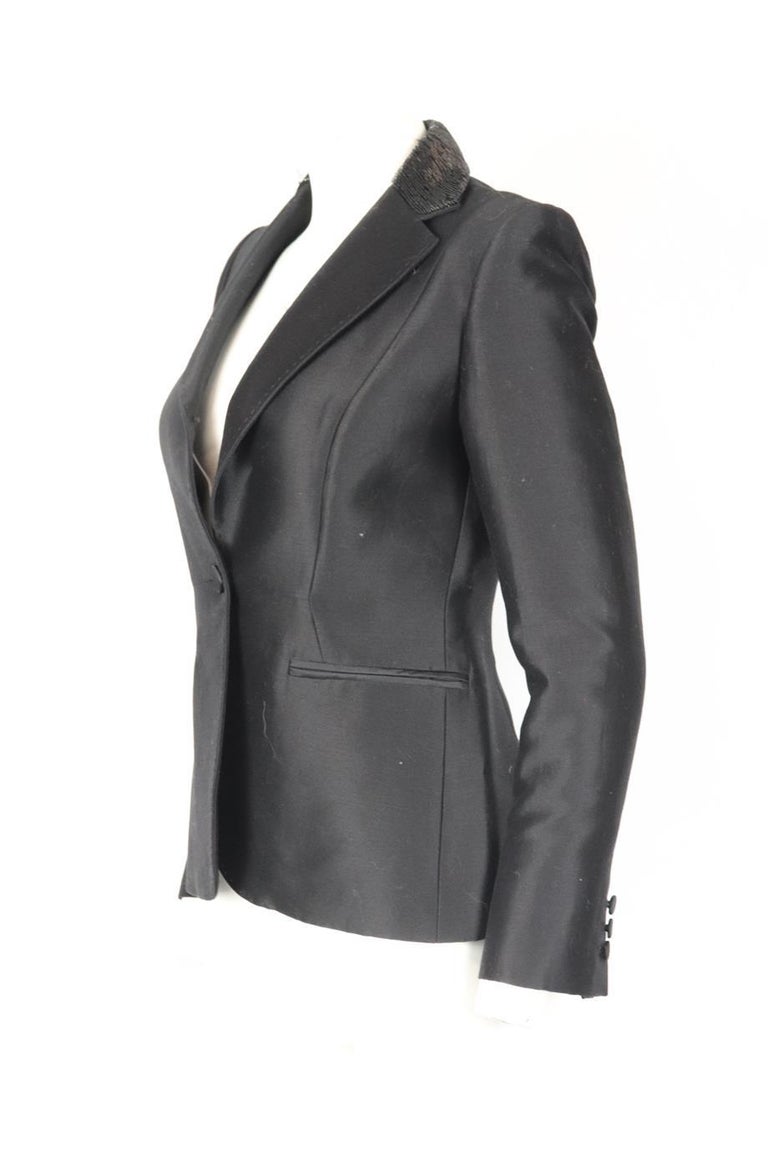 Carolina Herrera Bead Embellished Cotton And Silk Blend Blazer Us 4 Uk
