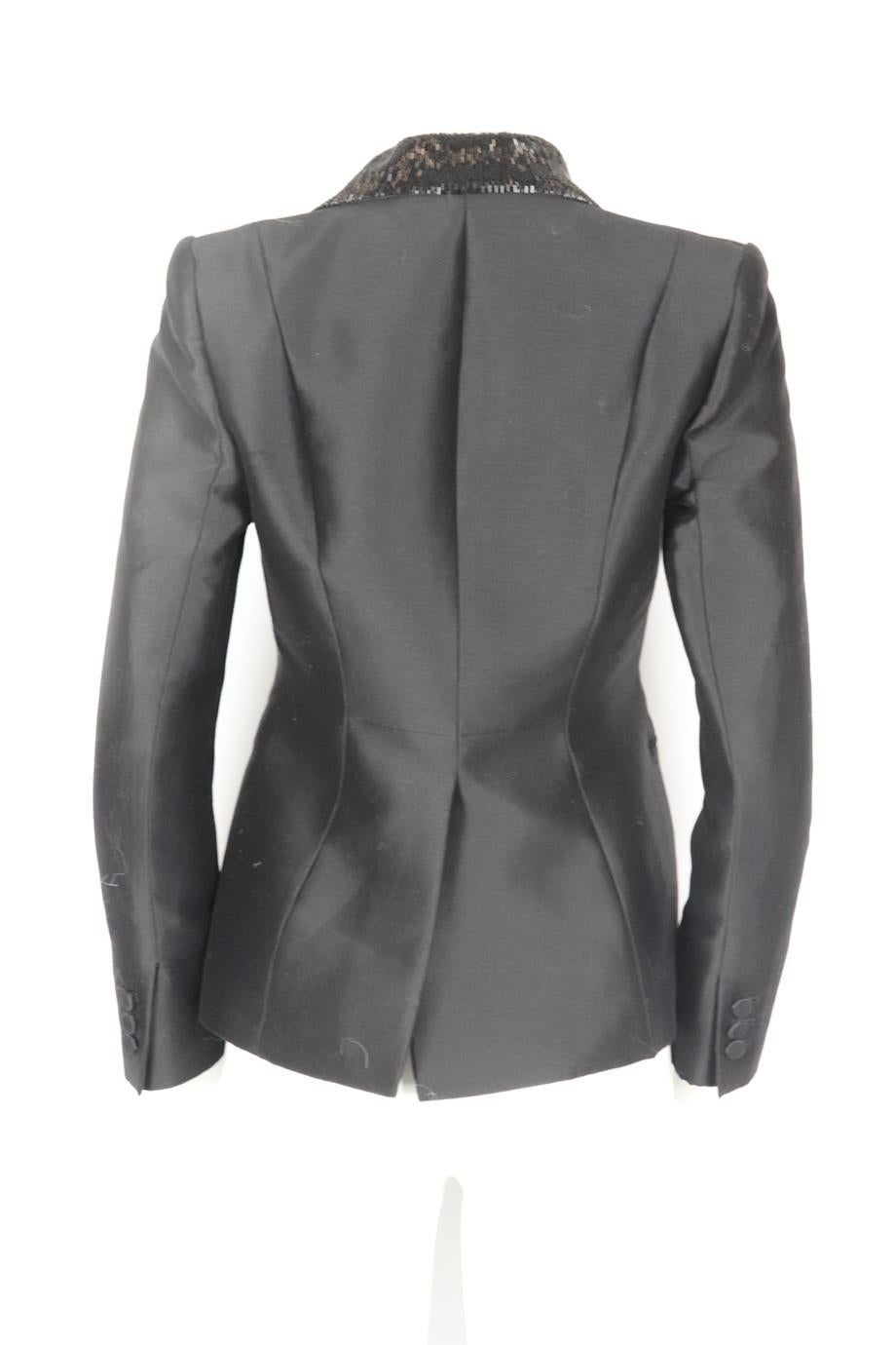 Carolina Herrera Bead Embellished Cotton And Silk Blend Blazer Us 4 Uk 8 In Excellent Condition In London, GB