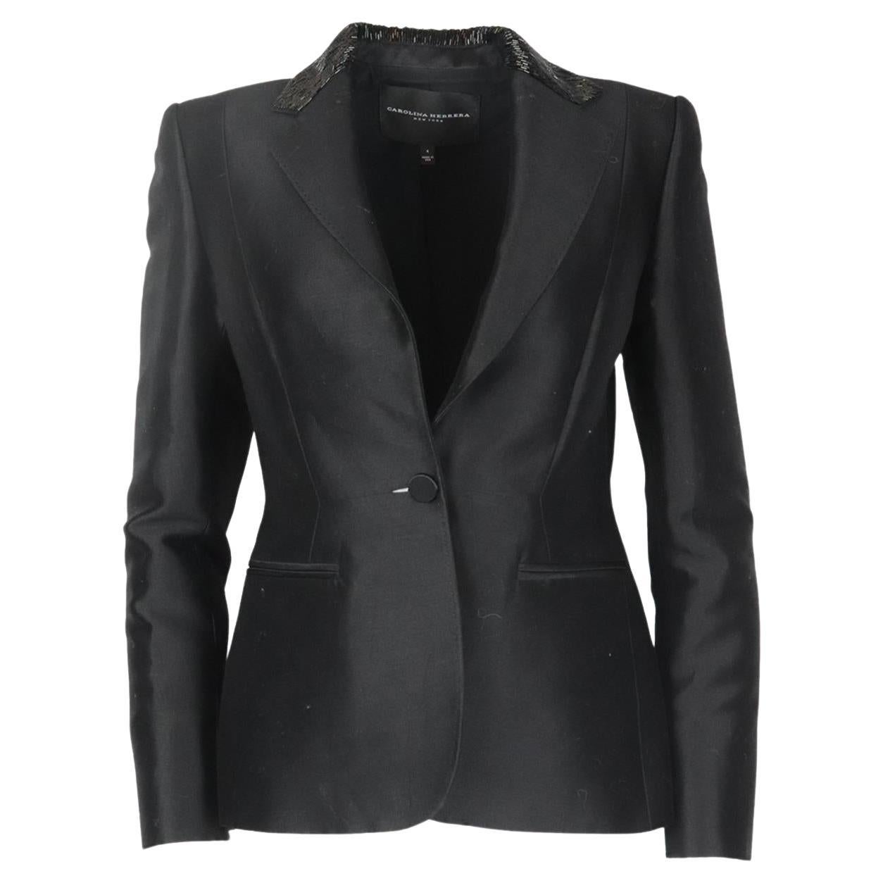 Carolina Herrera Black Sequin Embellished Tweed Blazer M For Sale at ...