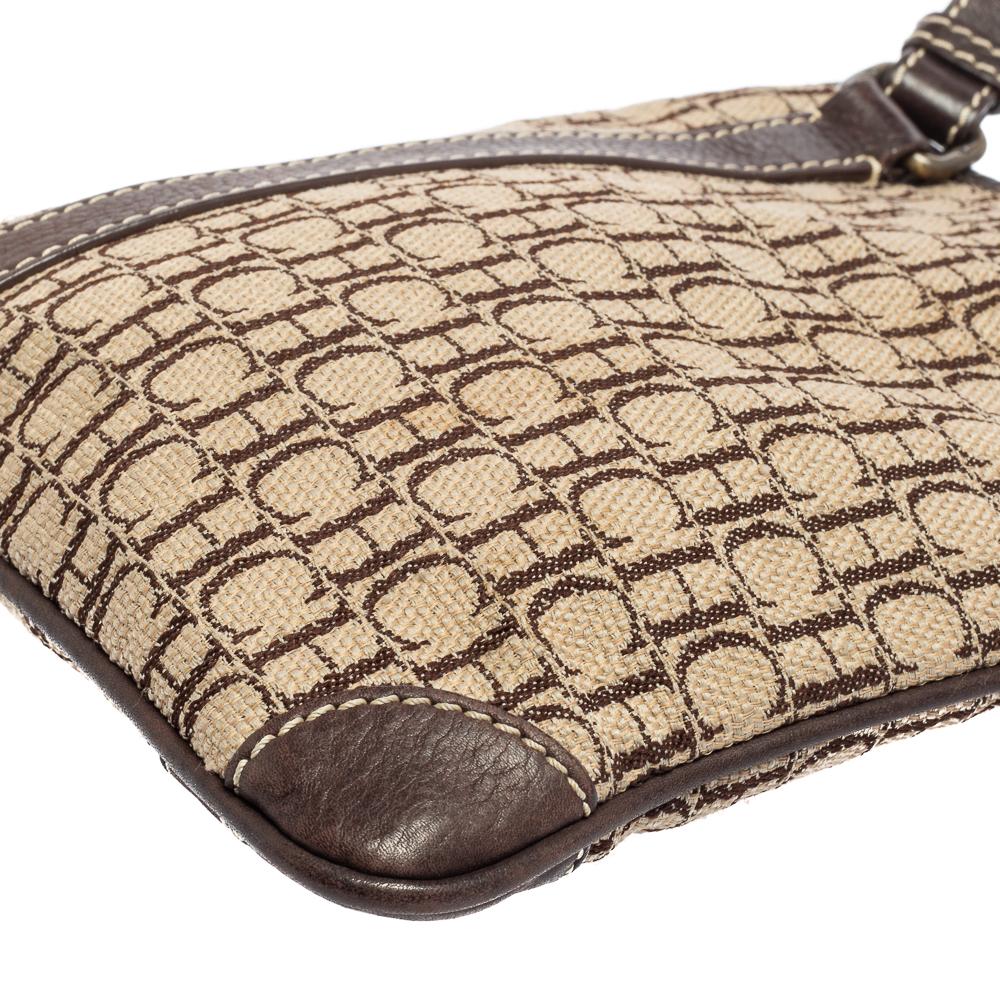 Carolina Herrera Beige/Brown Monogram Canvas Sling Bag 3