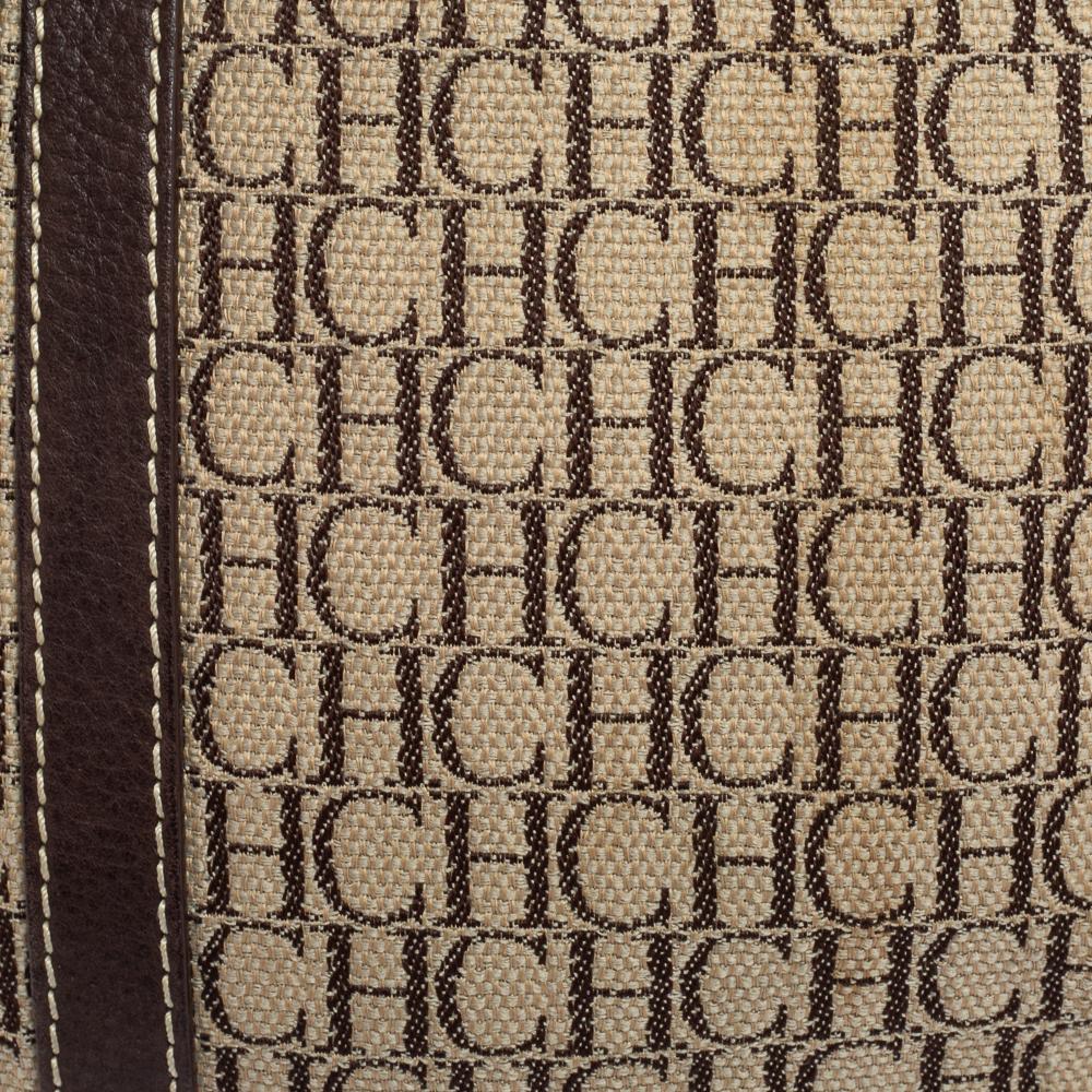 Carolina Herrera Beige/Brown Monogram Canvas Sling Bag 4