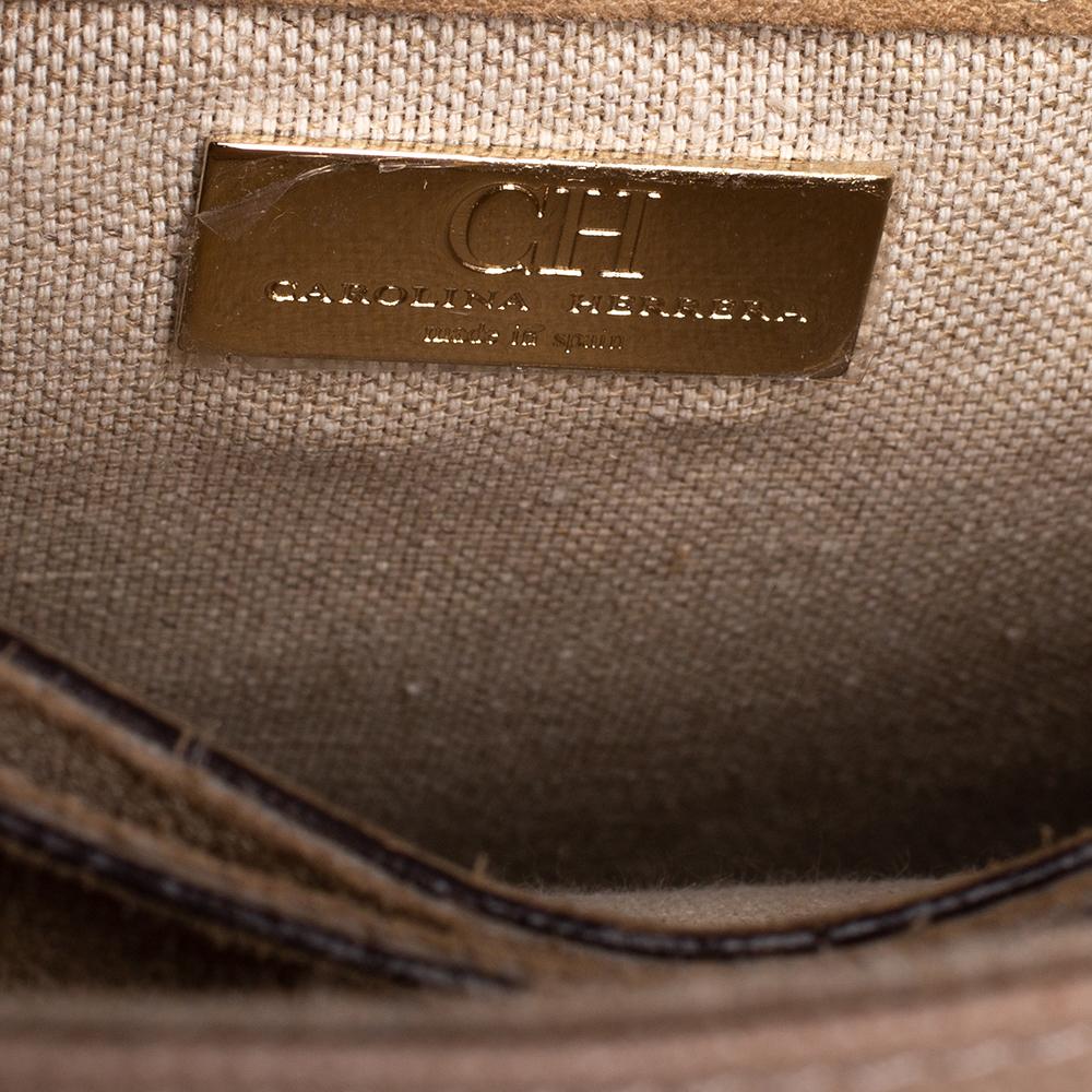 Carolina Herrera Beige/Brown Monogram Embossed Leather Top Handle Bag 1