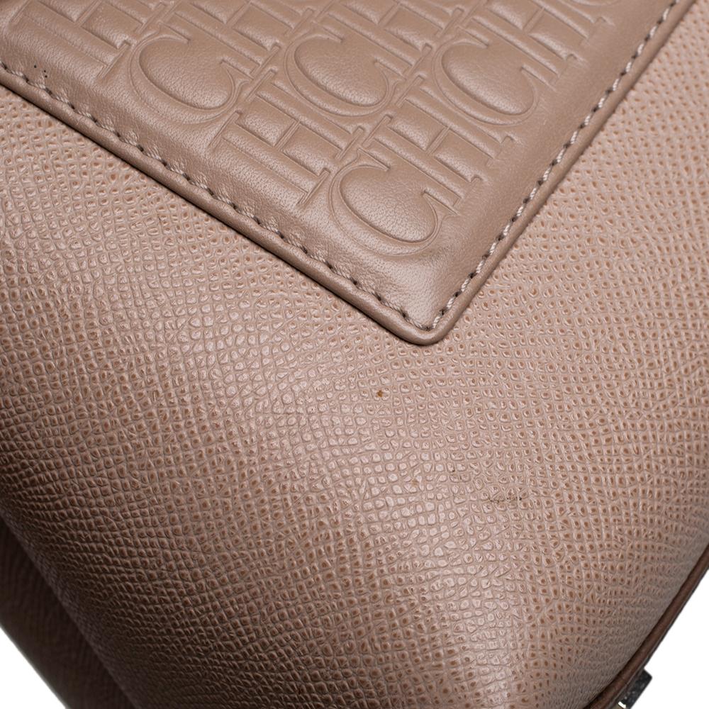 Carolina Herrera Beige/Brown Monogram Embossed Leather Top Handle Bag 2