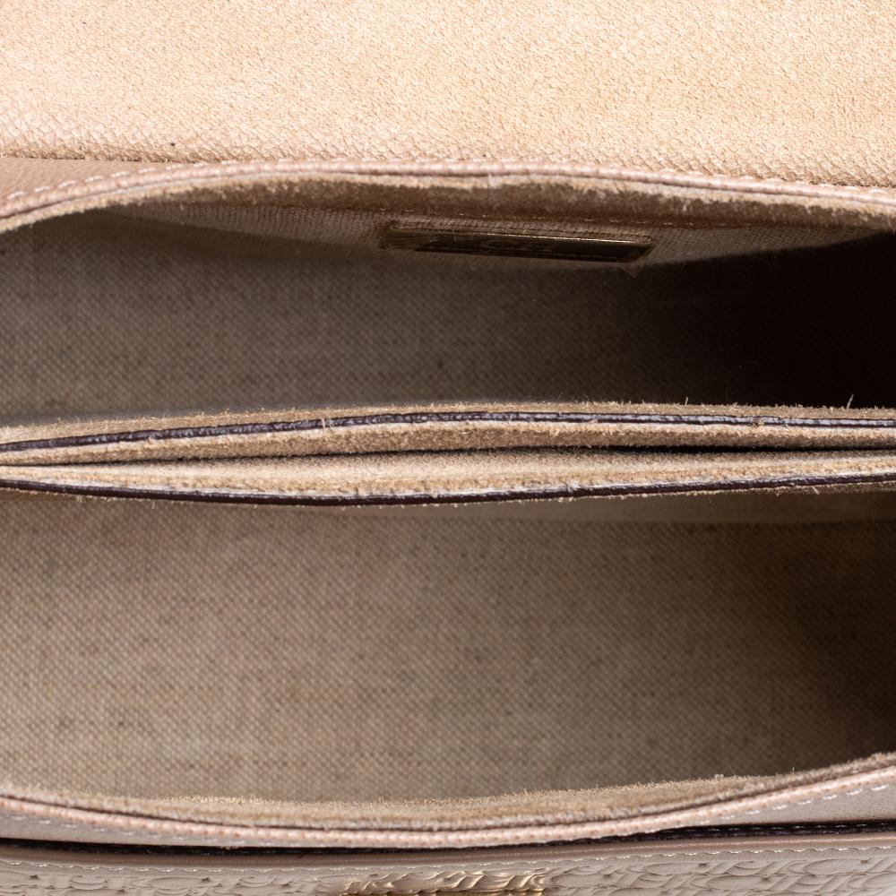 Carolina Herrera Beige/Brown Monogram Embossed Leather Top Handle Bag 3