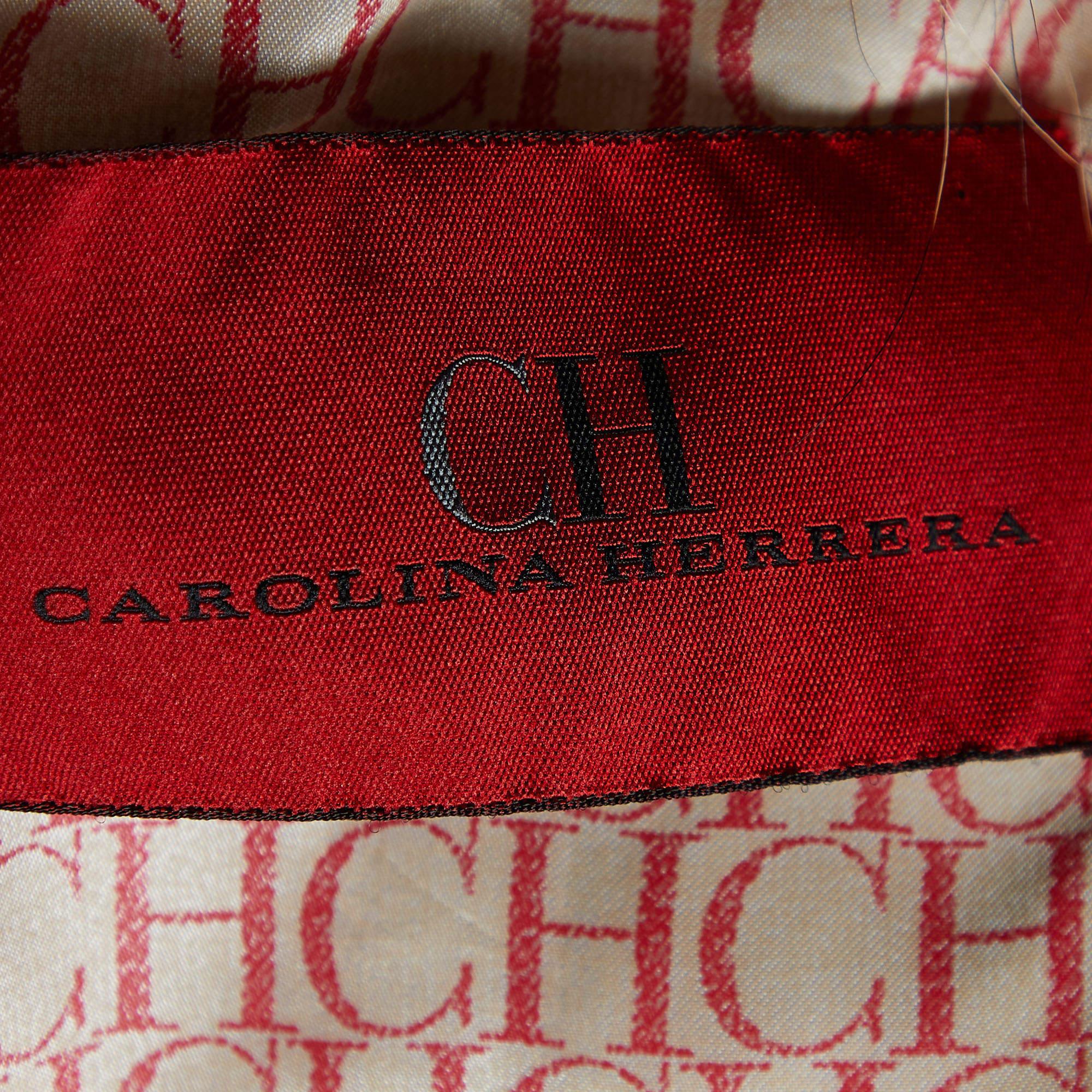 Women's Carolina Herrera Beige Gabardine & Fur Detail Collar Trench Coat L