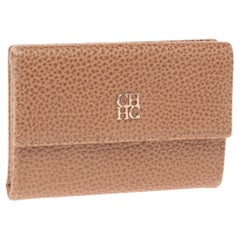 Carolina Herrera Beige Grained Leather Compact Wallet