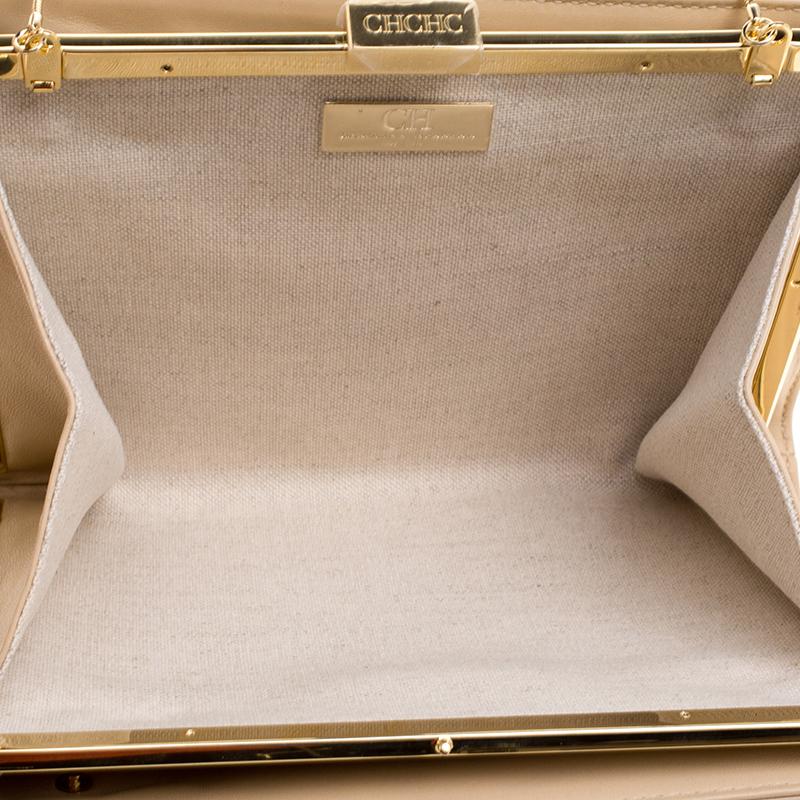 Carolina Herrera Beige Leather Chain Clutch 2