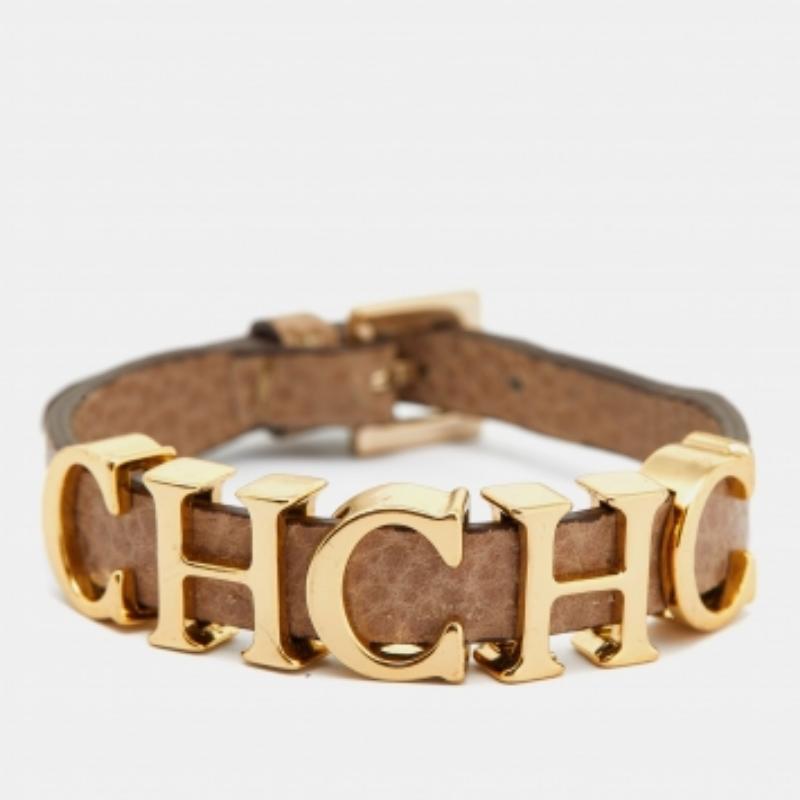 Carolina Herrera - Bracelet à breloques avec logo en cuir beige