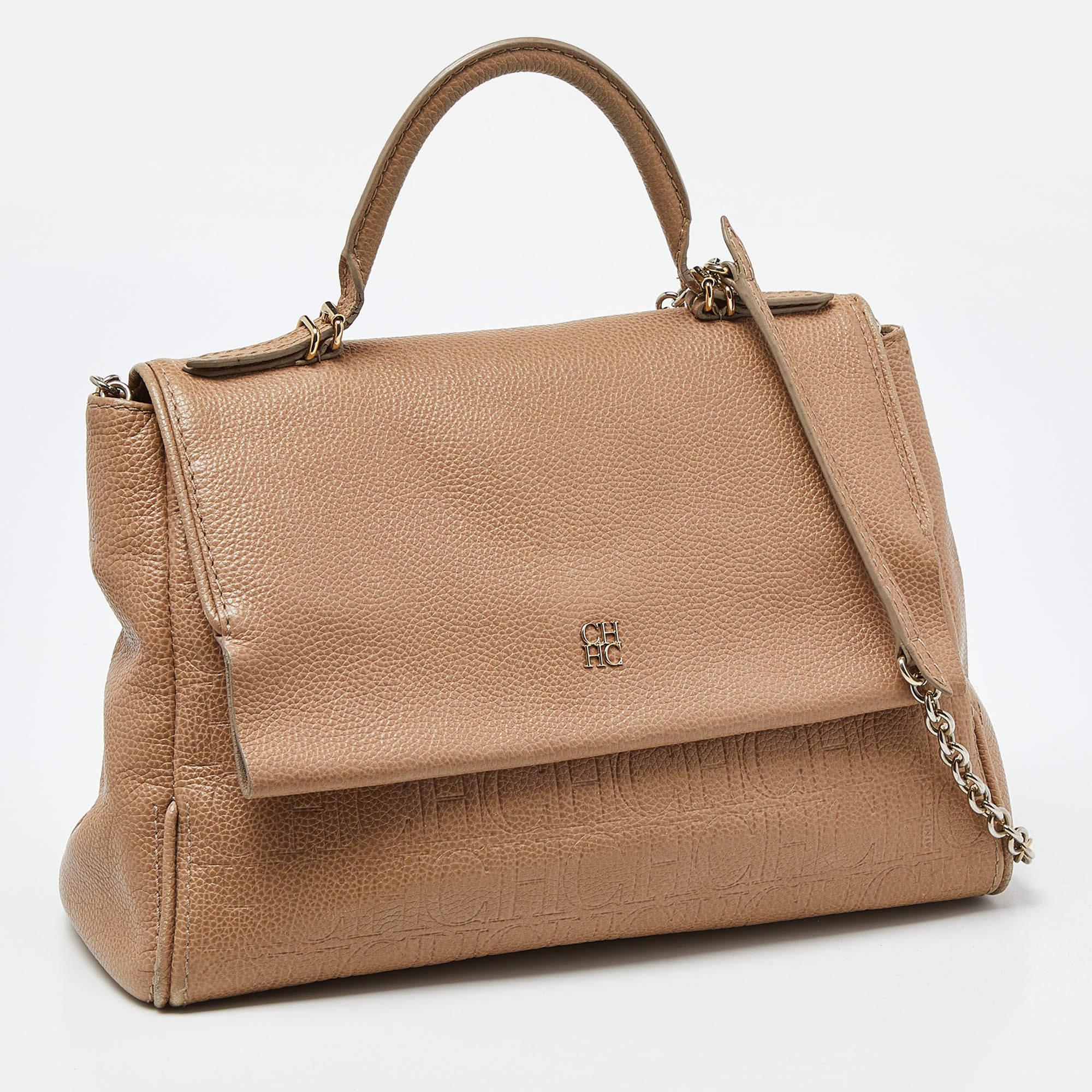 Carolina Herrera Bolso de asa superior con solapa Minuetto de piel beige Beige