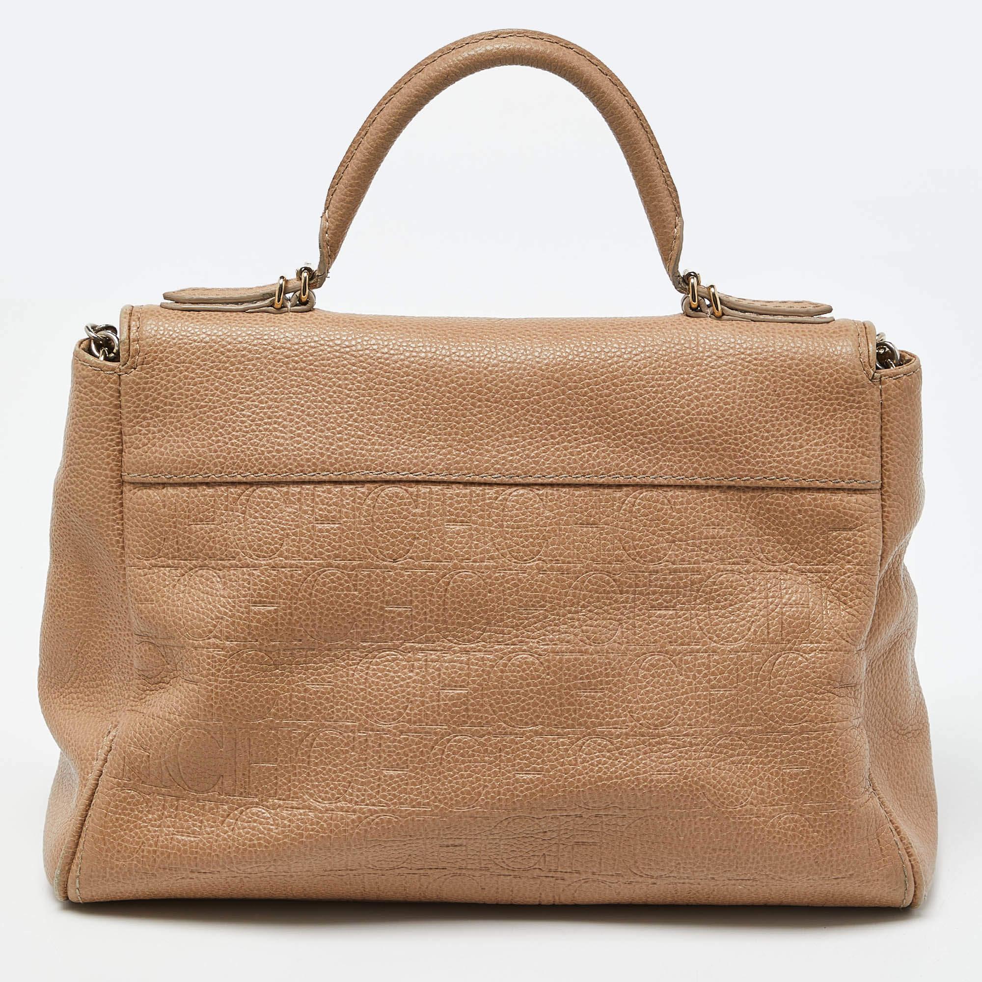 Carolina Herrera Bolso de asa superior con solapa Minuetto de piel beige en Bastante bueno Estado en Dubai, Al Qouz 2