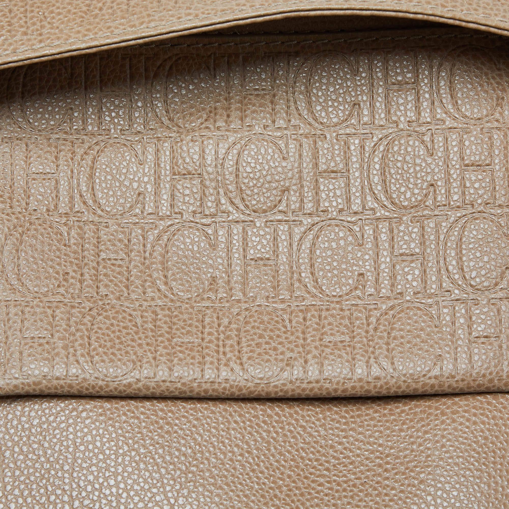 Carolina Herrera Bolso de asa superior con solapa Minuetto de piel beige 4