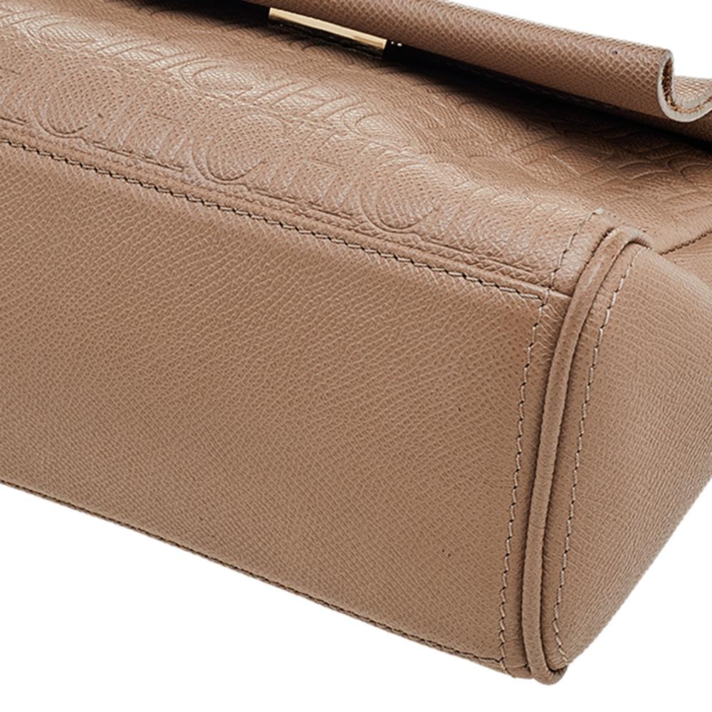 Women's Carolina Herrera Beige Leather Monogram Embossed Minuetto Top Handle Bag