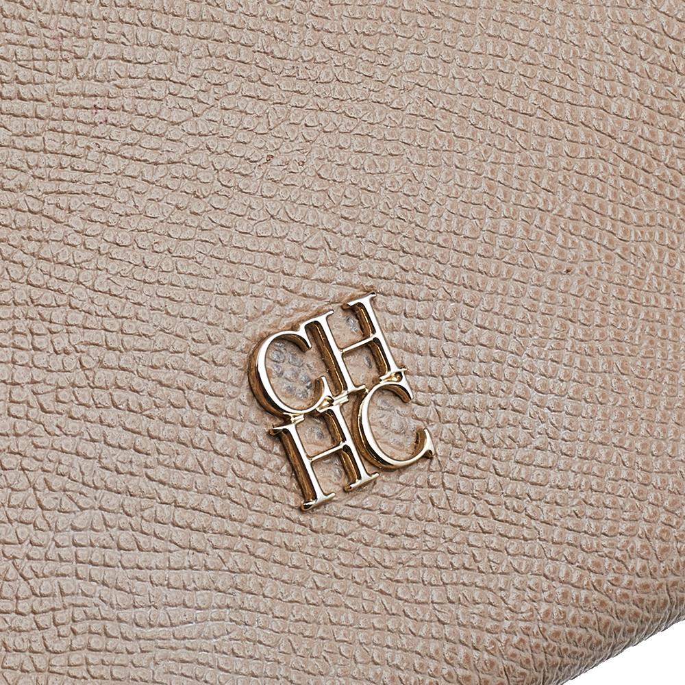 Carolina Herrera Beige Leather Monogram Embossed Minuetto Top Handle Bag 3