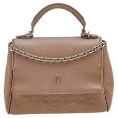 Carolina Herrera Borsa Minuetto in pelle beige con monogramma in rilievo