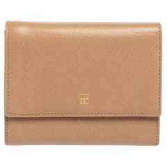 Carolina Herrera Beige Leather Trifold Wallet