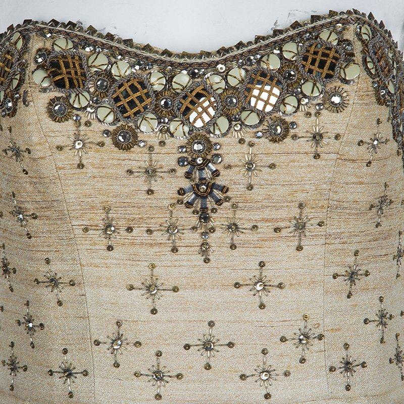 Carolina Herrera Beige Ombre Raw Silk Embellished Strapless Dress M In New Condition In Dubai, Al Qouz 2