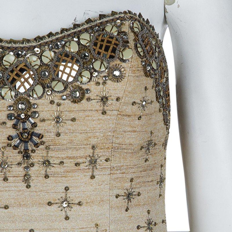 Women's Carolina Herrera Beige Ombre Raw Silk Embellished Strapless Dress M