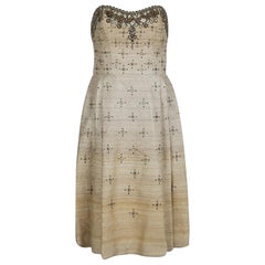 Carolina Herrera Beige Ombre Raw Silk Embellished Strapless Dress M