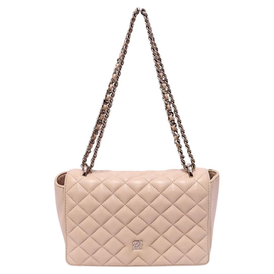 Carolina Herrera Beige Quilted Leather Shoulder Bag