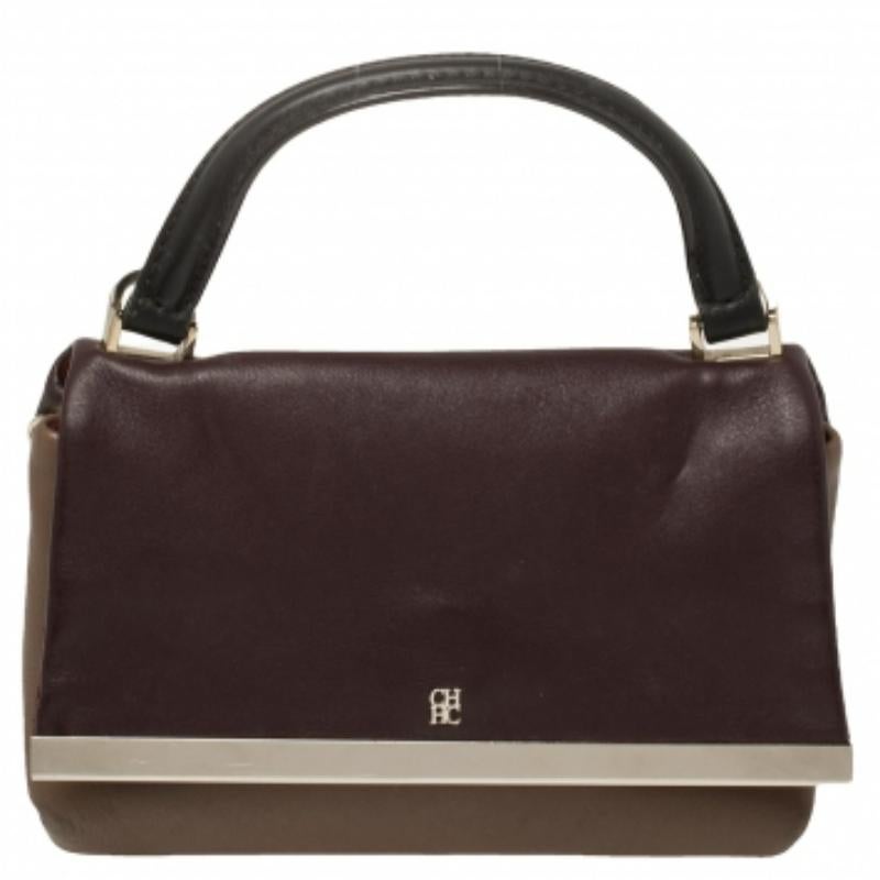 Carolina Herrera Bicolor Leather Top Handle Bag For Sale