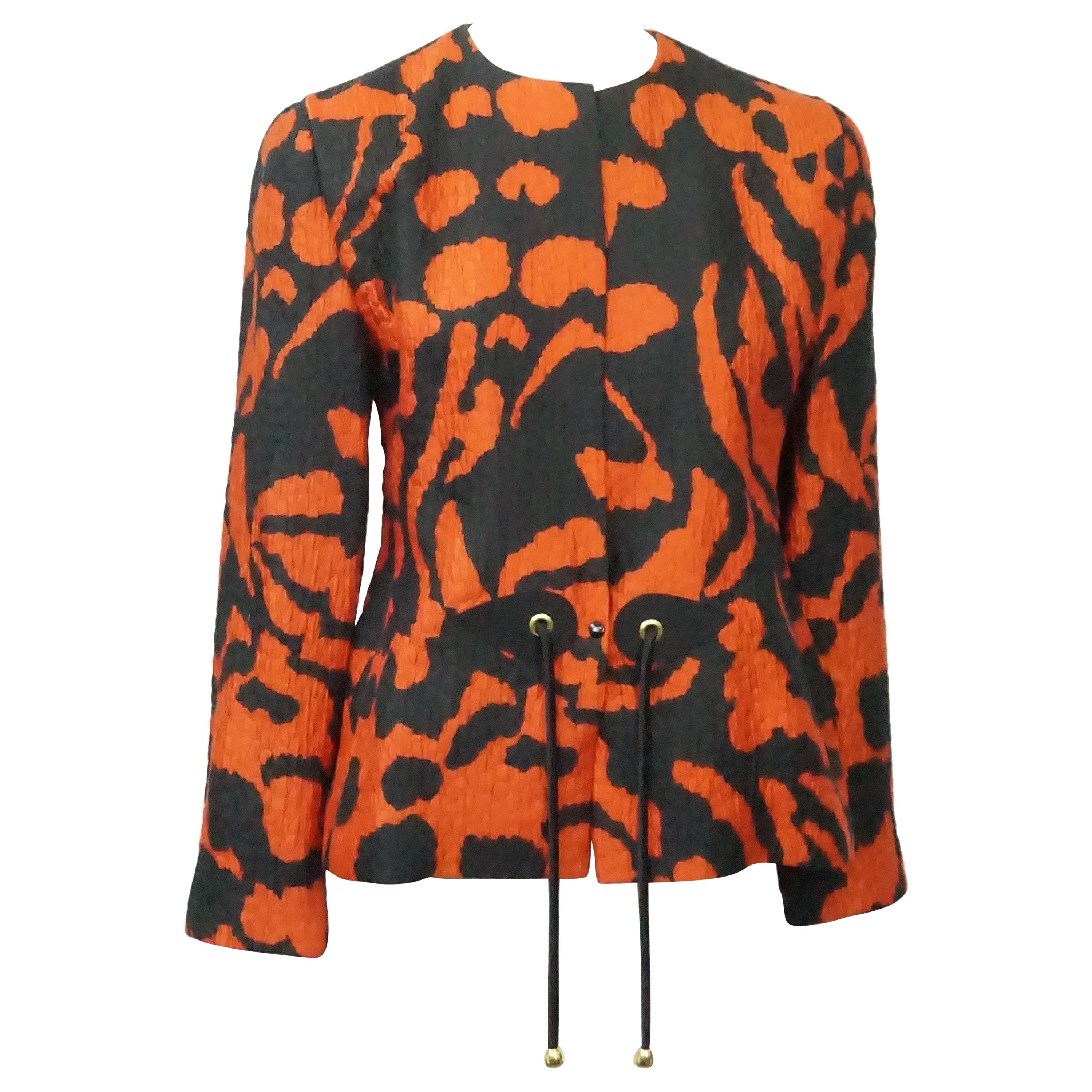 Carolina Herrera Black and Red Silk Print Jacket - 8 For Sale