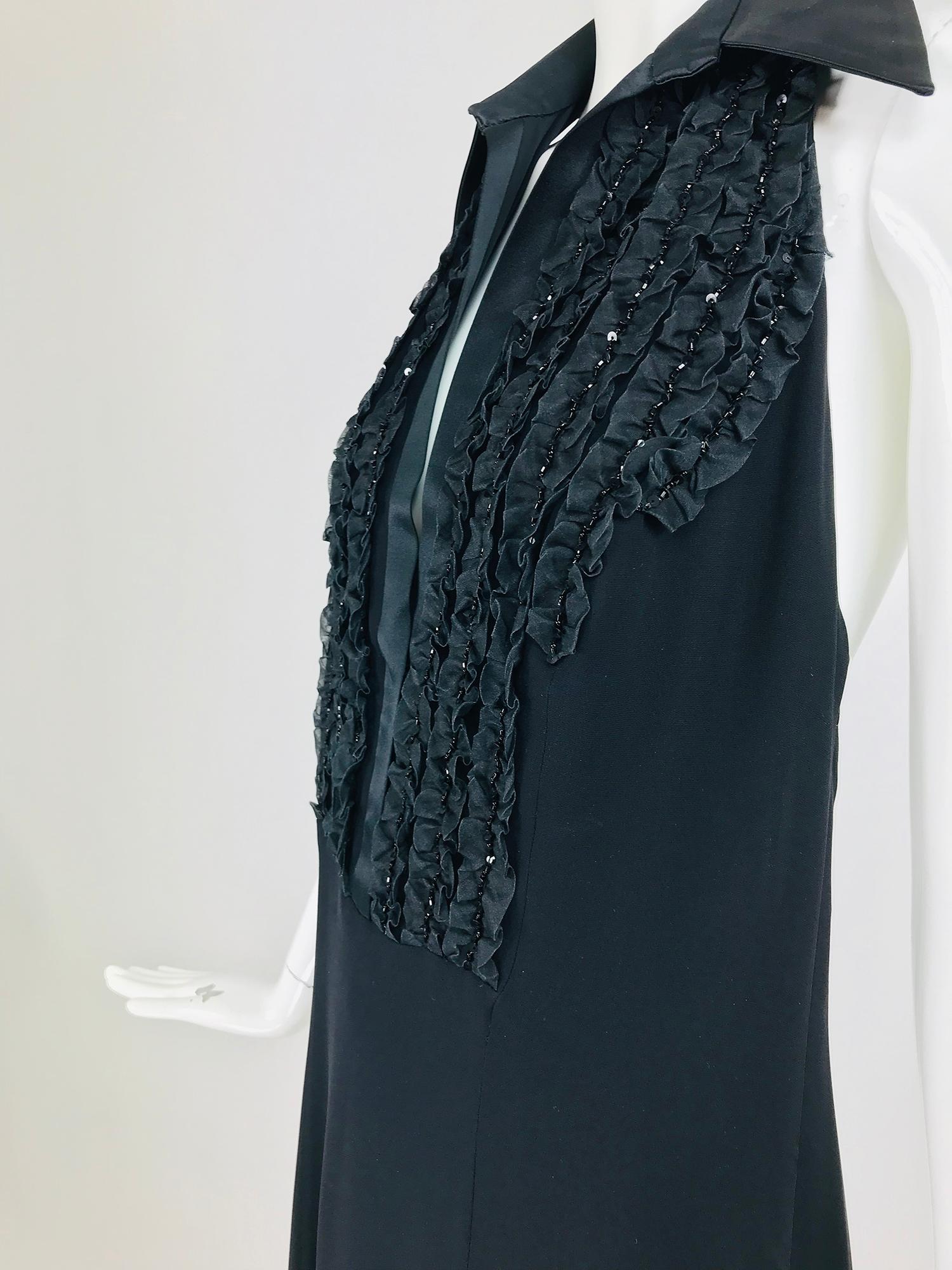 Carolina Herrera Black Beaded Satin Tuxedo Style Evening Dress For Sale ...