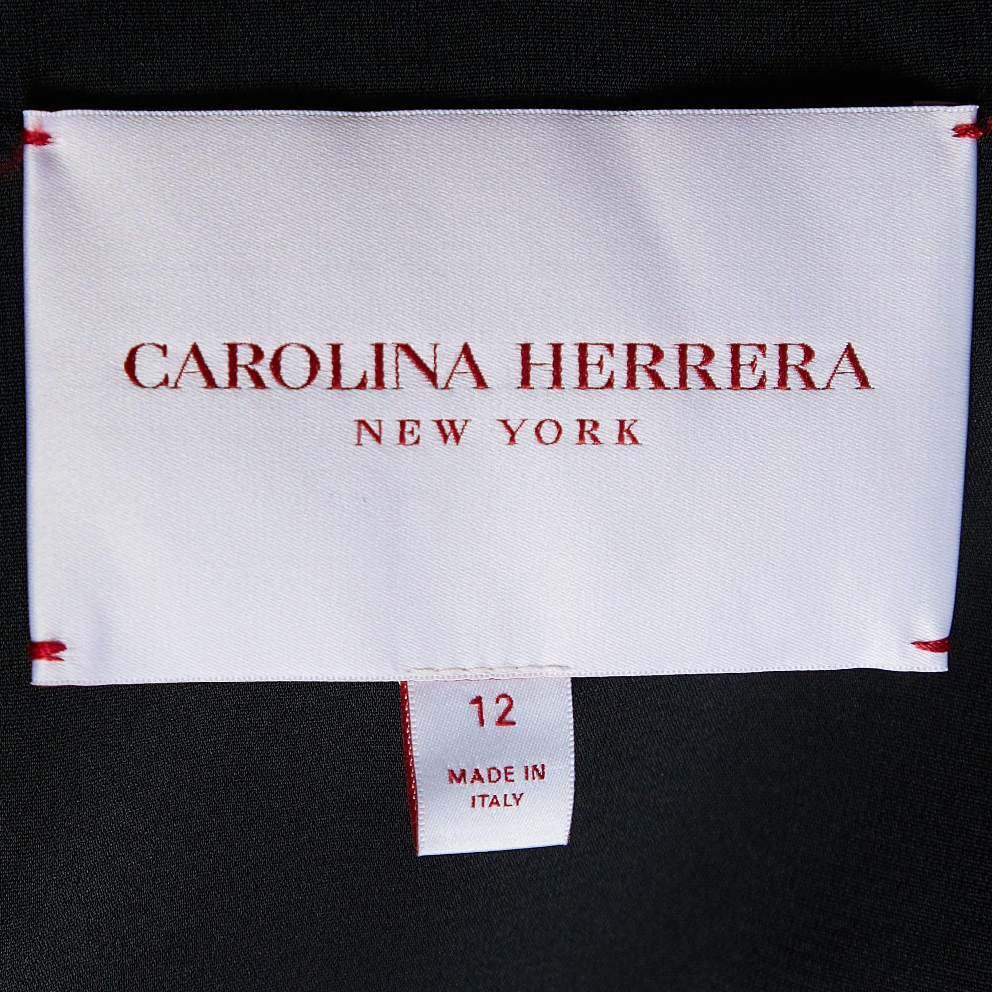 Carolina Herrera Black Cady Flared Midi Dress L In Excellent Condition For Sale In Dubai, Al Qouz 2