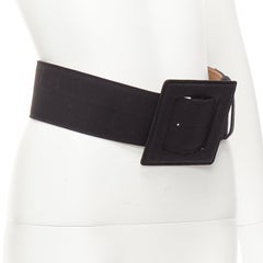 CAROLINA HERRERA black canvas nude leather lining wide big buckle belt S