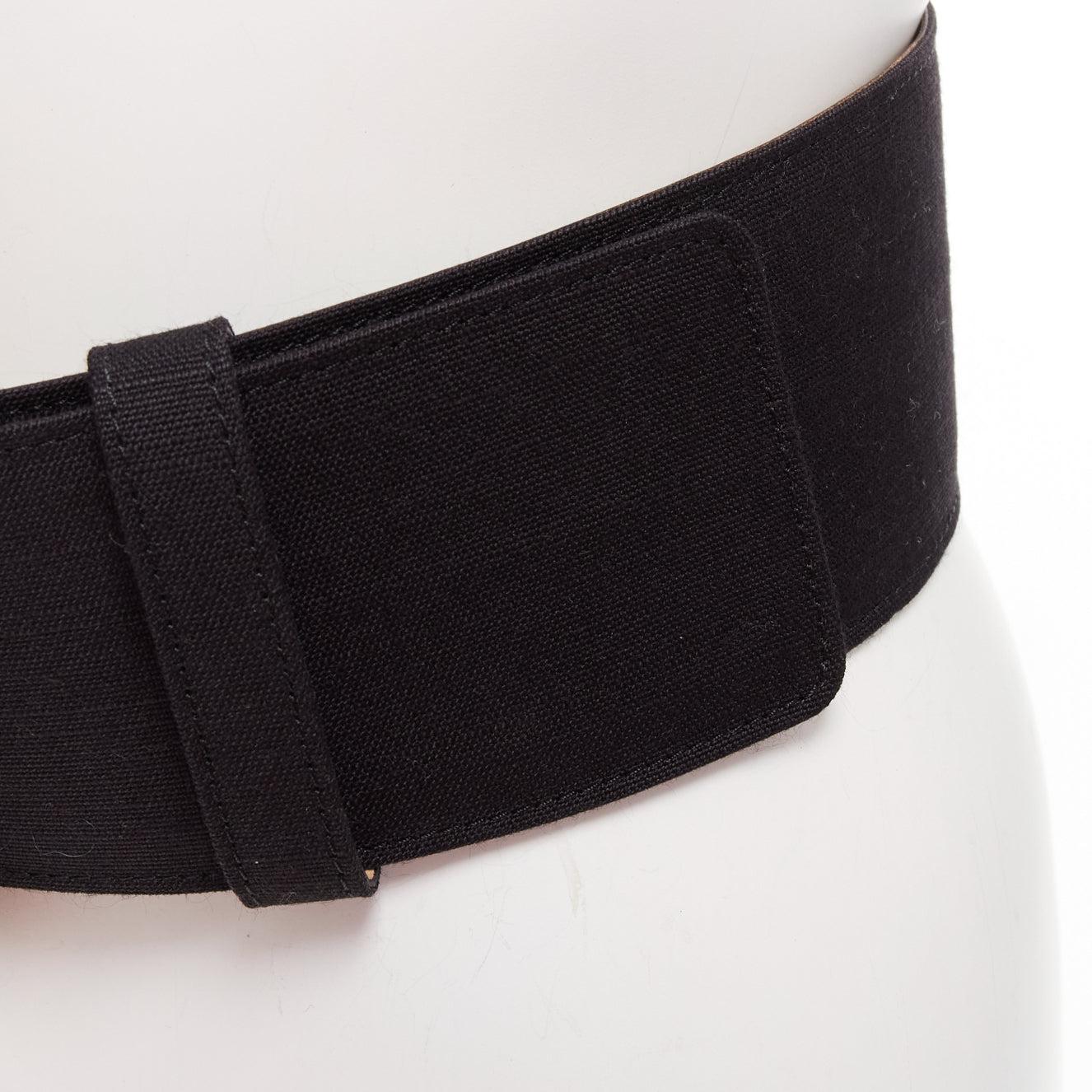 CAROLINA HERRERA black canvas nude leather lining wide big buckle belt S For Sale 2