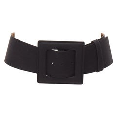 CAROLINA HERRERA black canvas nude leather lining wide big buckle belt S