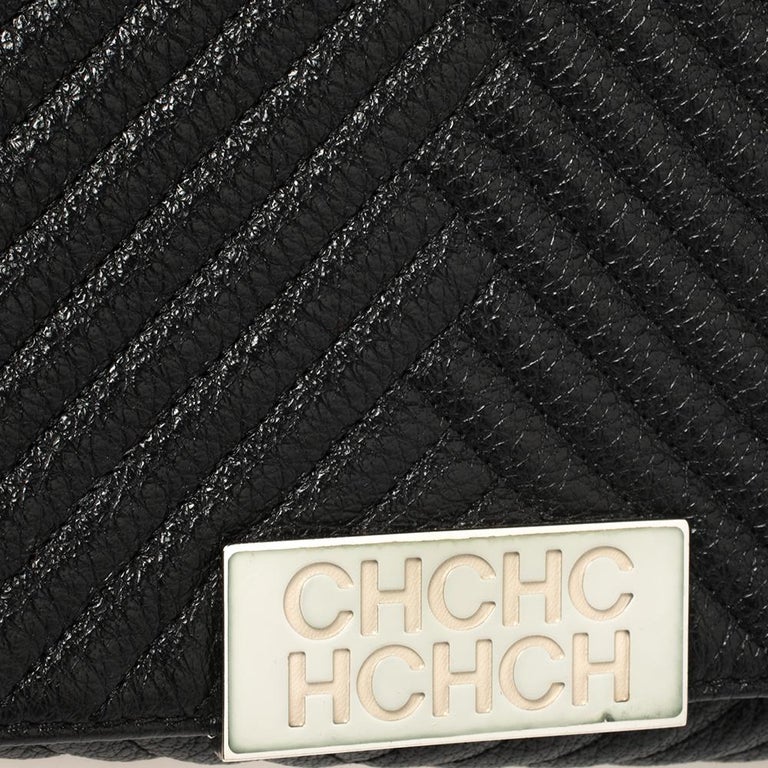Carolina Herrera Black Chevron Leather Bimba Flap Bag Carolina Herrera