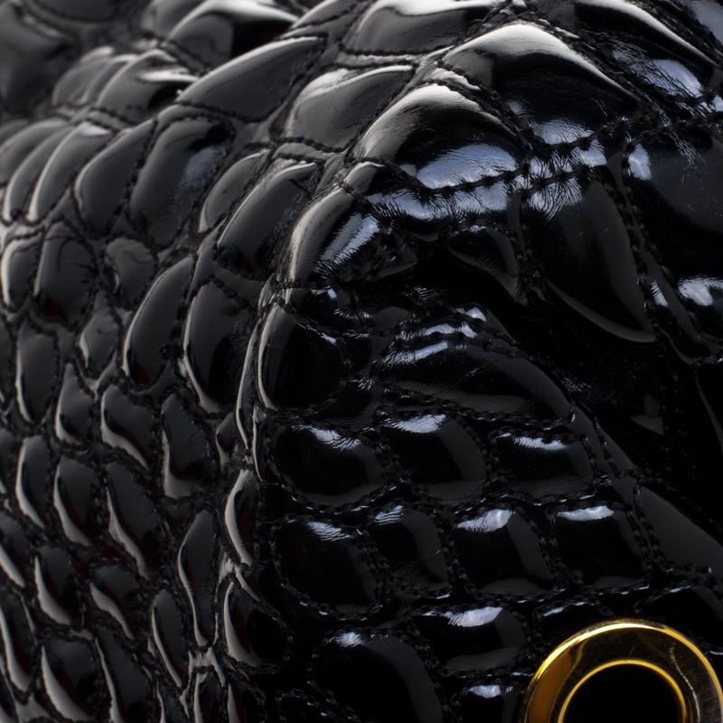Carolina Herrera Black Croc Embossed Patent Leather Tote 6