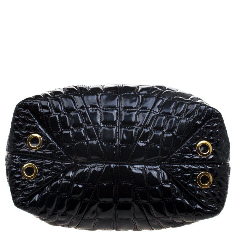 Carolina Herrera Black Croc Embossed Patent Leather Tote 8