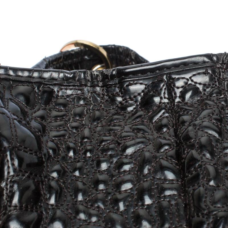 Carolina Herrera Black Croc Embossed Patent Leather Tote 11