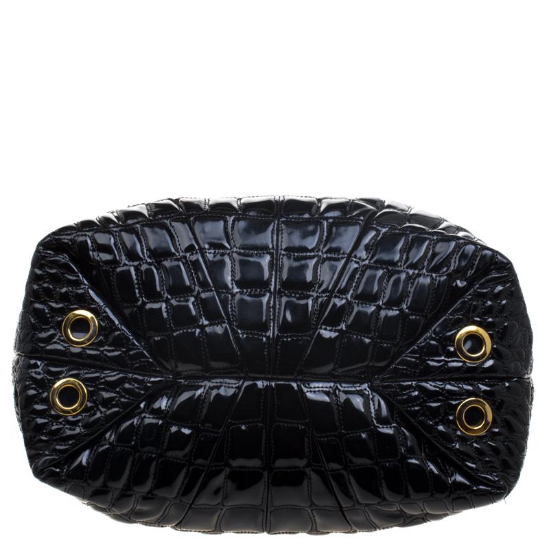 Carolina Herrera Black Croc Embossed Patent Leather Tote 2